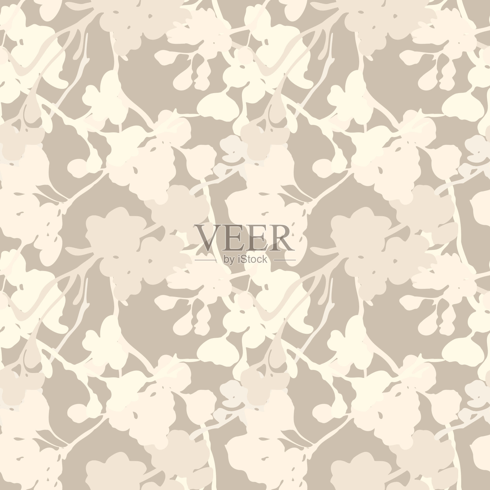 苹果花剪影无缝模式米色阴影插画图片素材