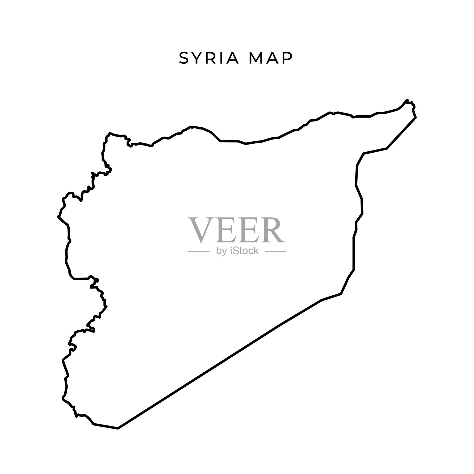 叙利亚地图大纲。高度详细的矢量地图叙利亚在白色背景。叙利亚-固体黑色轮廓边界地图的国家地区。插画图片素材