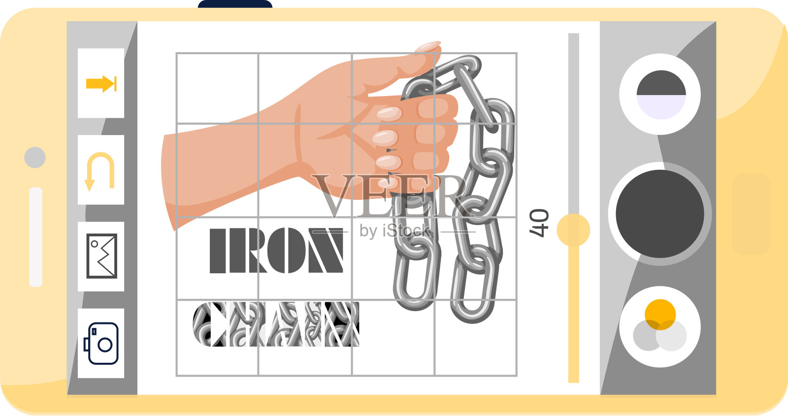 现代网络和社交网络成瘾。智能手机屏幕上的铁链，电子产品的主导地位插画图片素材