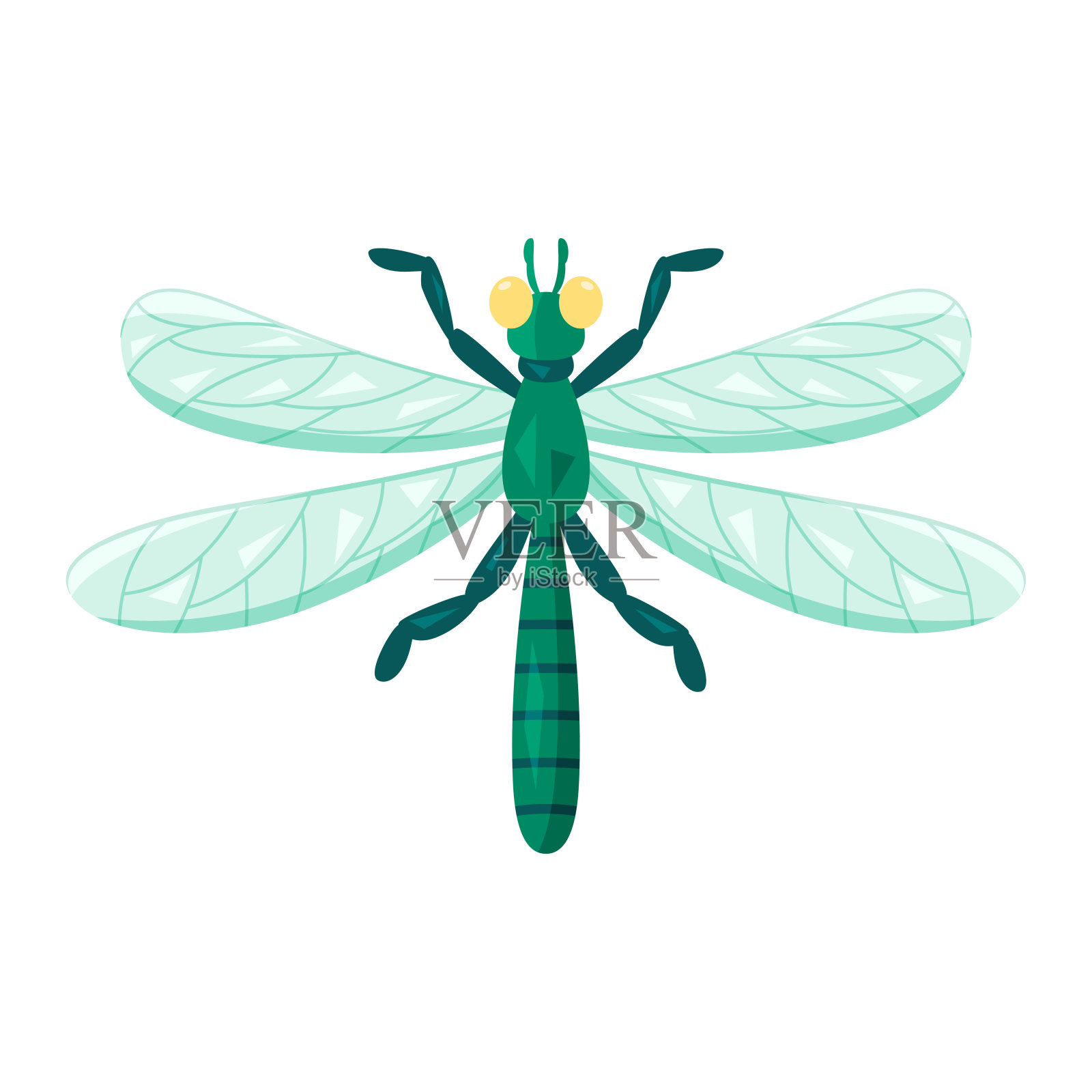 孤立的彩色蜻蜓虫图标与细节矢量插画图片素材