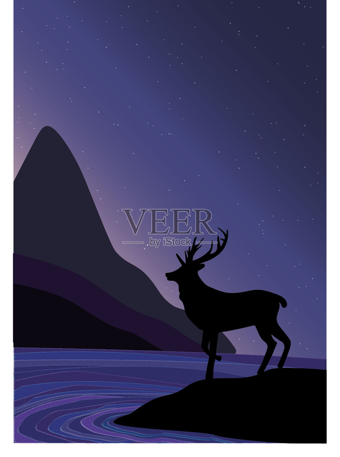 夜中的鹿插画图片素材