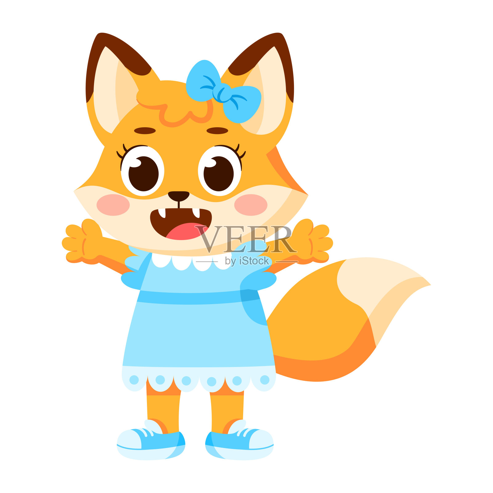 孤立快乐的女狐性格矢量插画图片素材