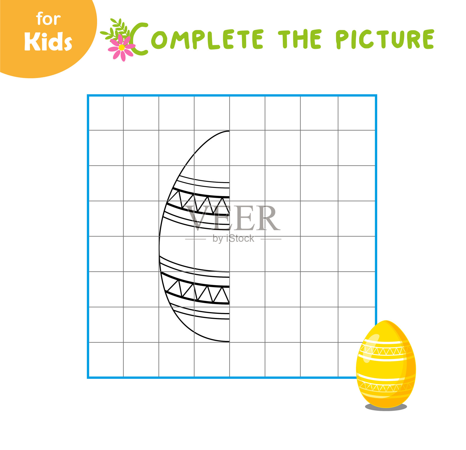 儿童小游戏。用细胞画一个鸡蛋。学习，教育，困惑插画图片素材