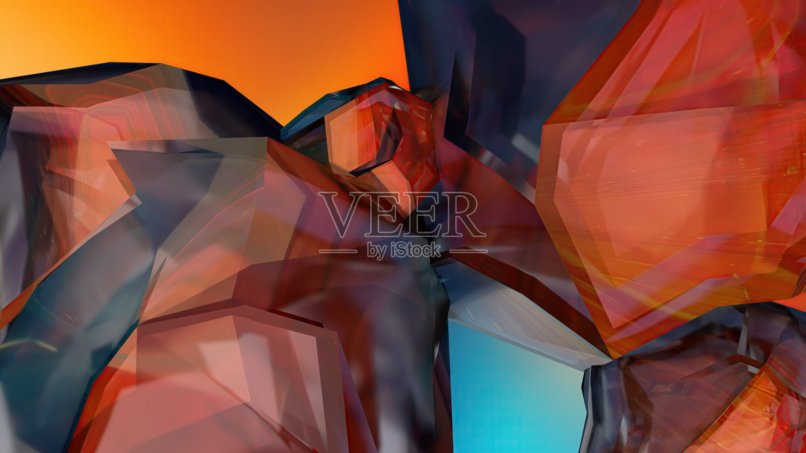 红色，橙色，4块玻璃岩石像冰块透明抽象戏剧性激情豪华现代3D渲染平面设计元素背景材料照片摄影图片