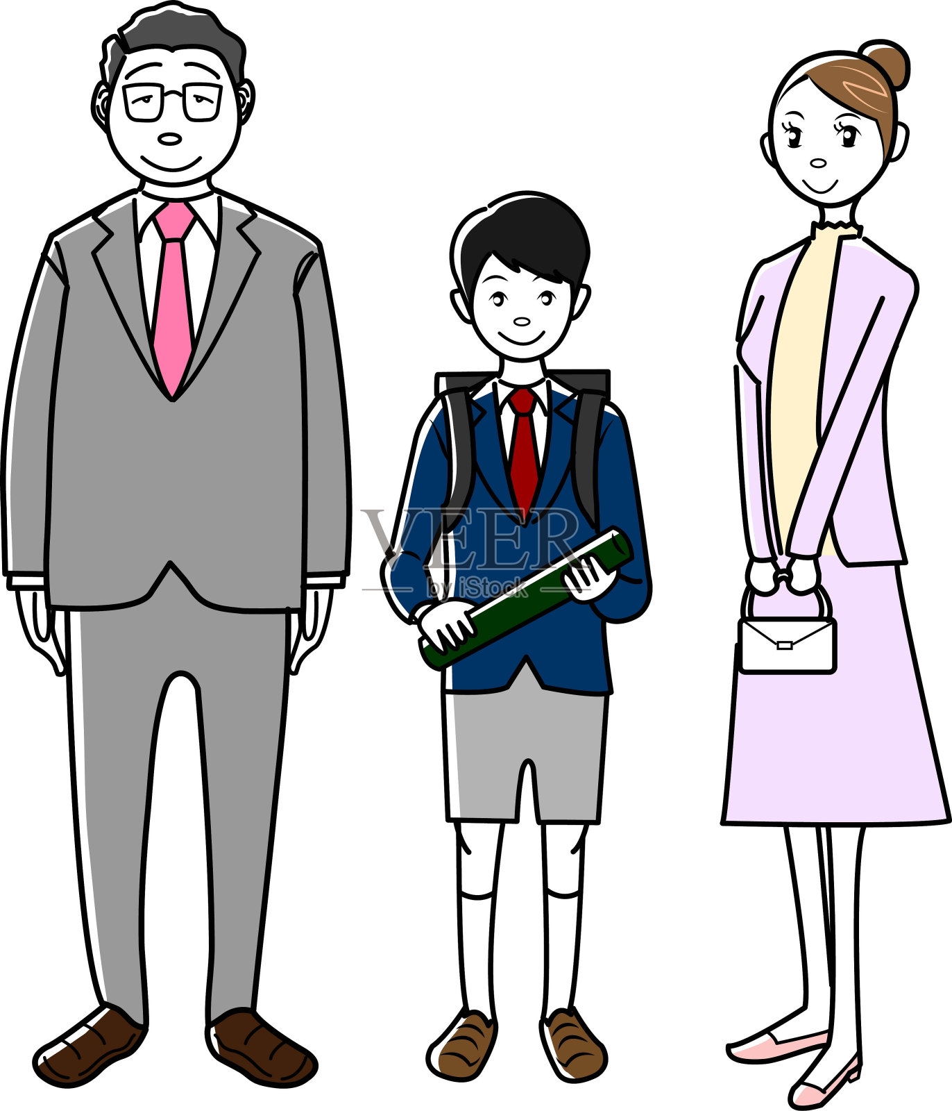 小学生和家长在毕业典礼上插画图片素材