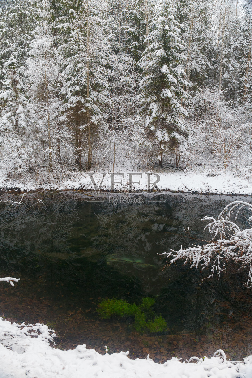 雪的冬天，苏拉(爱沙尼亚语为siniallikad)有蓝色的泉水照片摄影图片