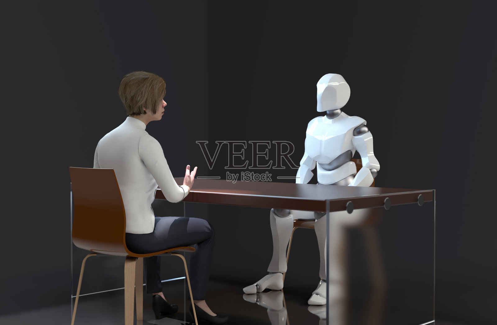 机器人与人类对话照片摄影图片