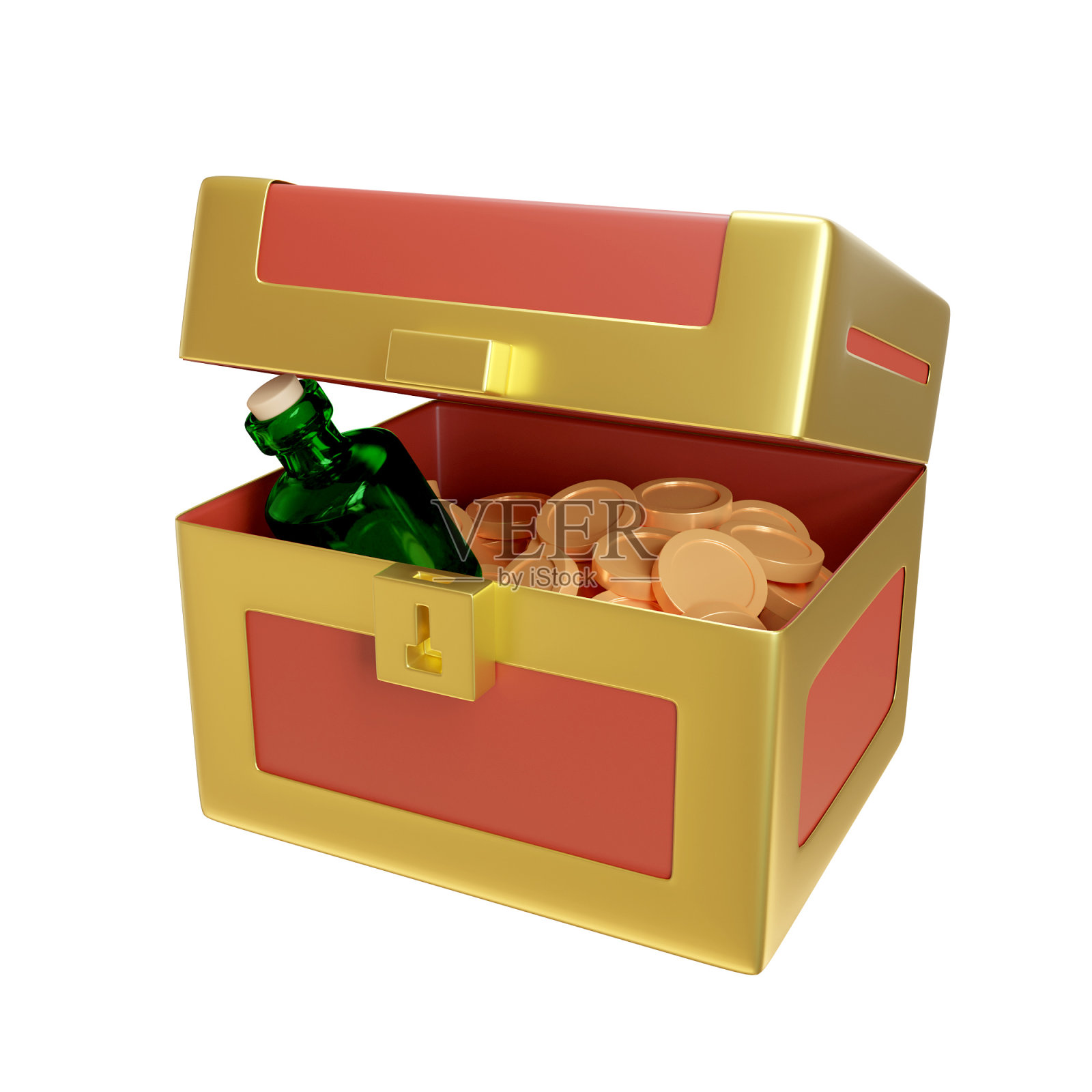 3d渲染宝箱红色和金色照片摄影图片