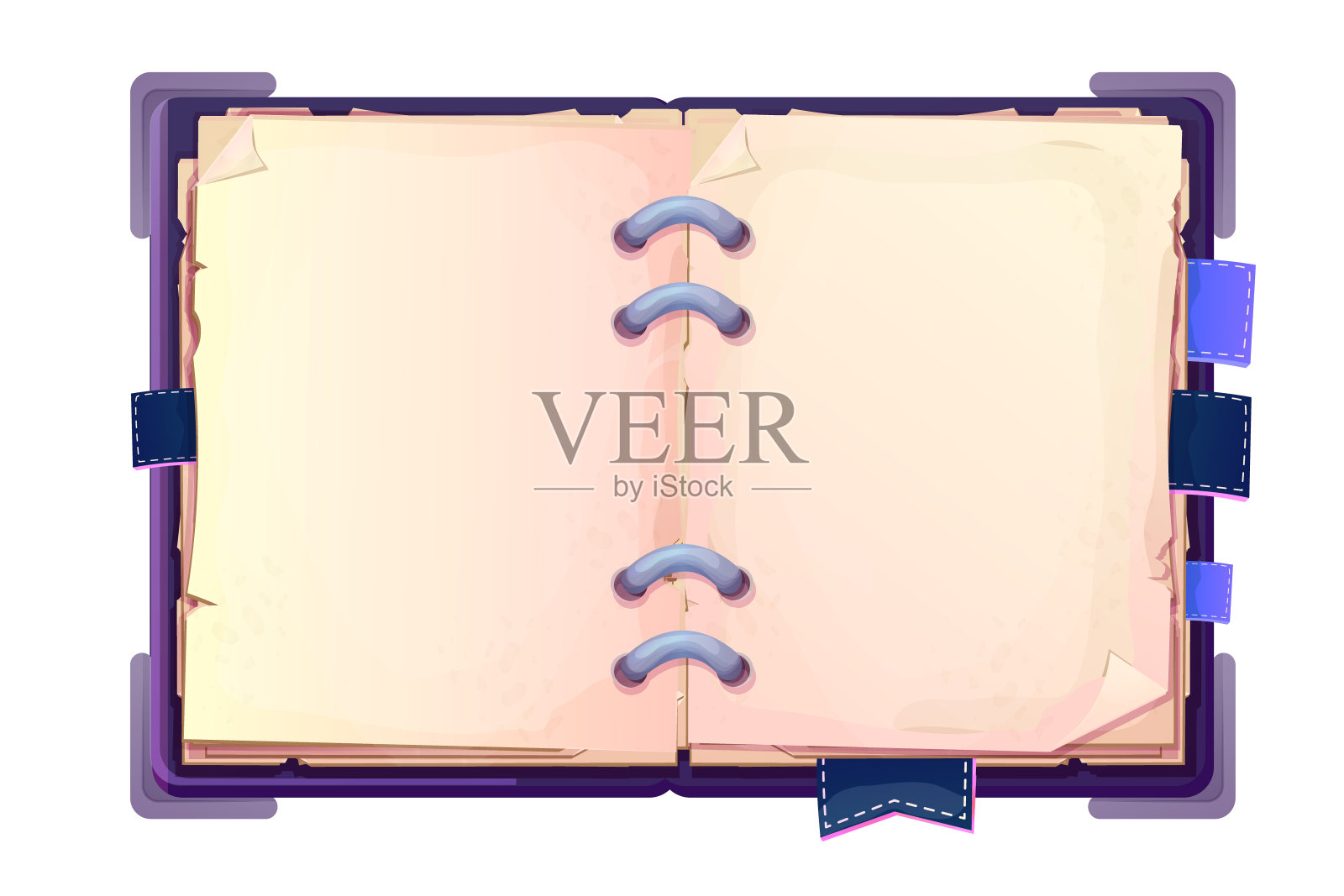 日记，笔记本在卡通风格的顶部视图孤立的白色背景。书与书签和螺旋，每日计划。矢量图插画图片素材