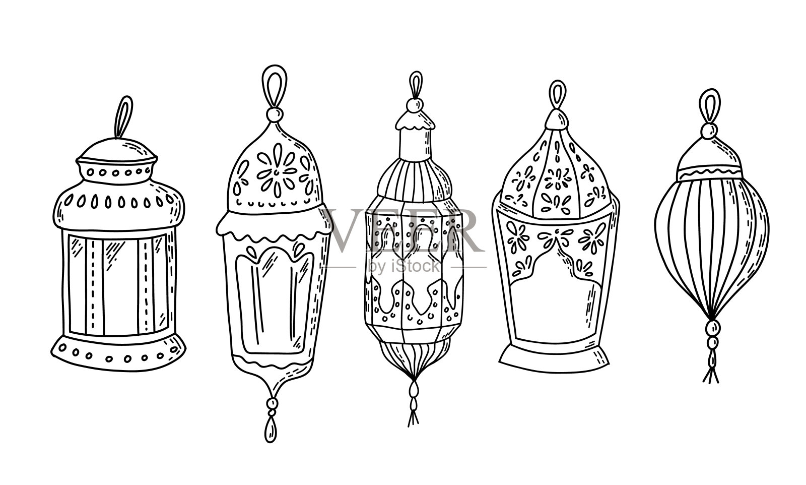 手绘灯笼斋月设计元素矢量素材插画图片素材