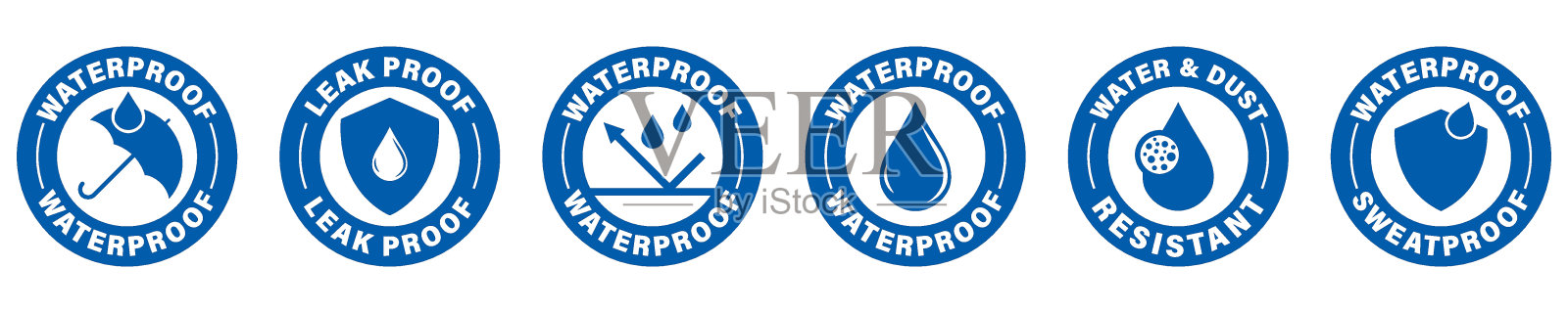 产品或衣服的防水矢量徽章。防汗标签。防水防尘贴纸。插画图片素材