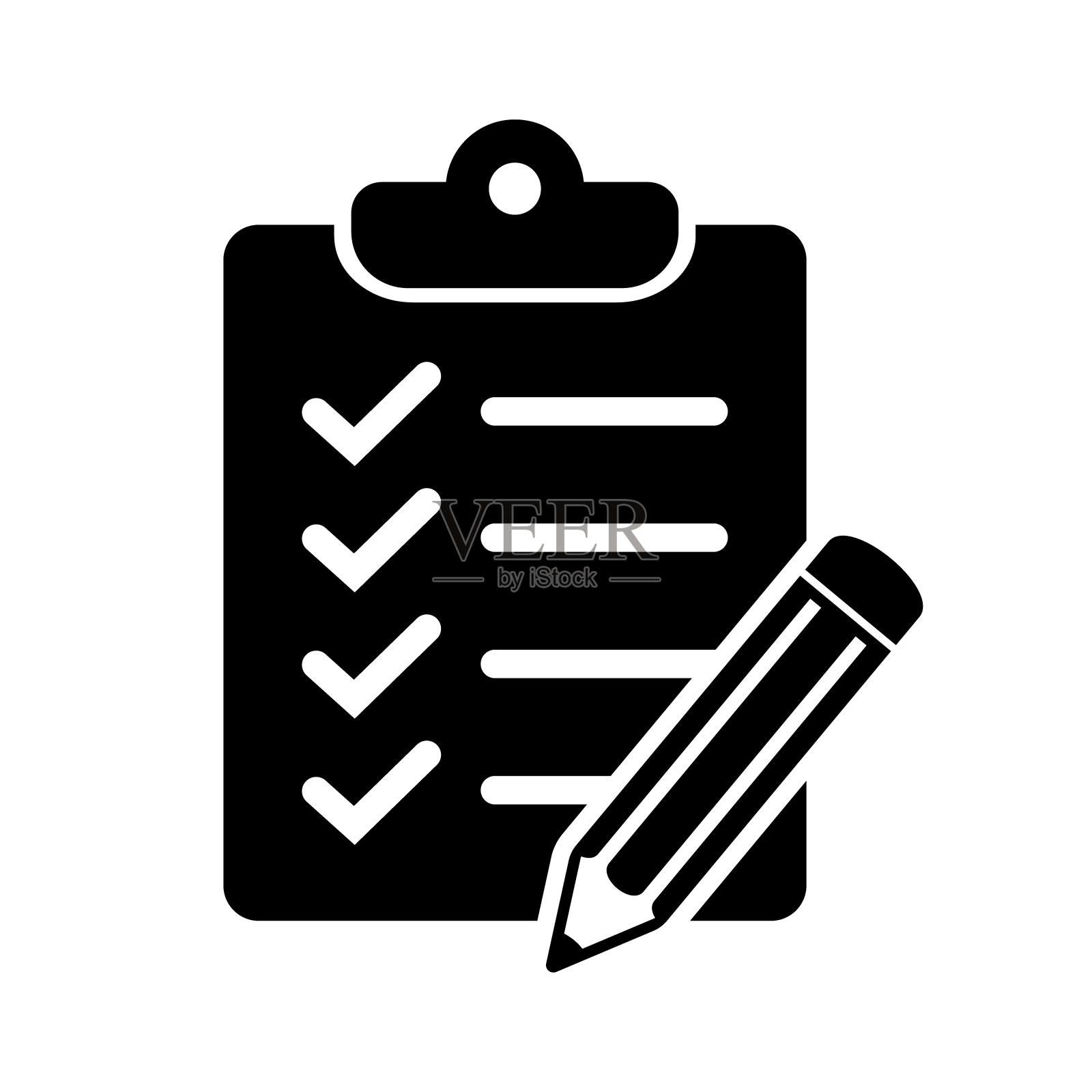 待办事项列表图标。剪贴板与铅笔矢量图标。黑色插图孤立在白色背景的图形和网页设计。插画图片素材
