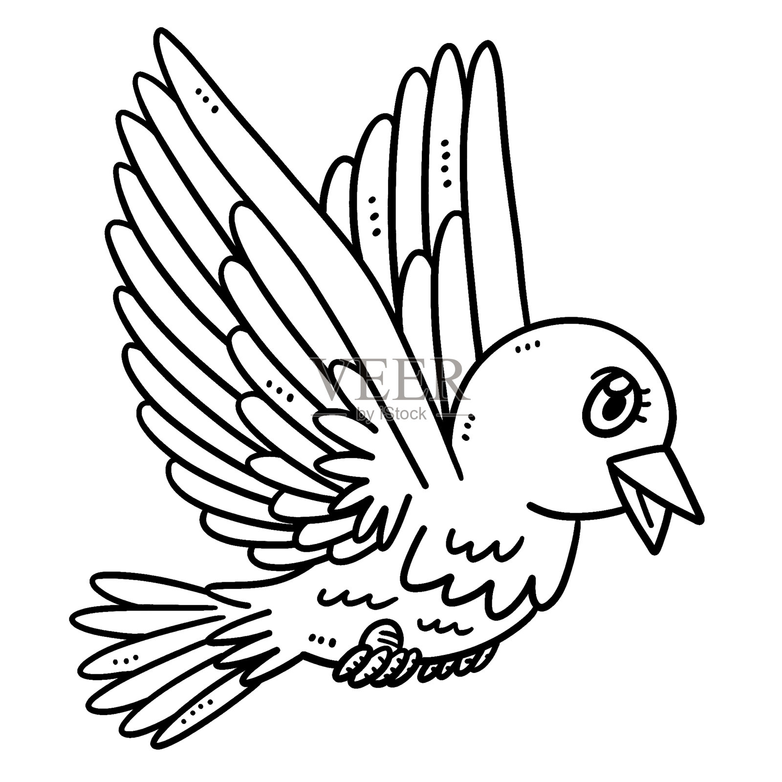飞翔的小鸟孤立的儿童涂色页插画图片素材
