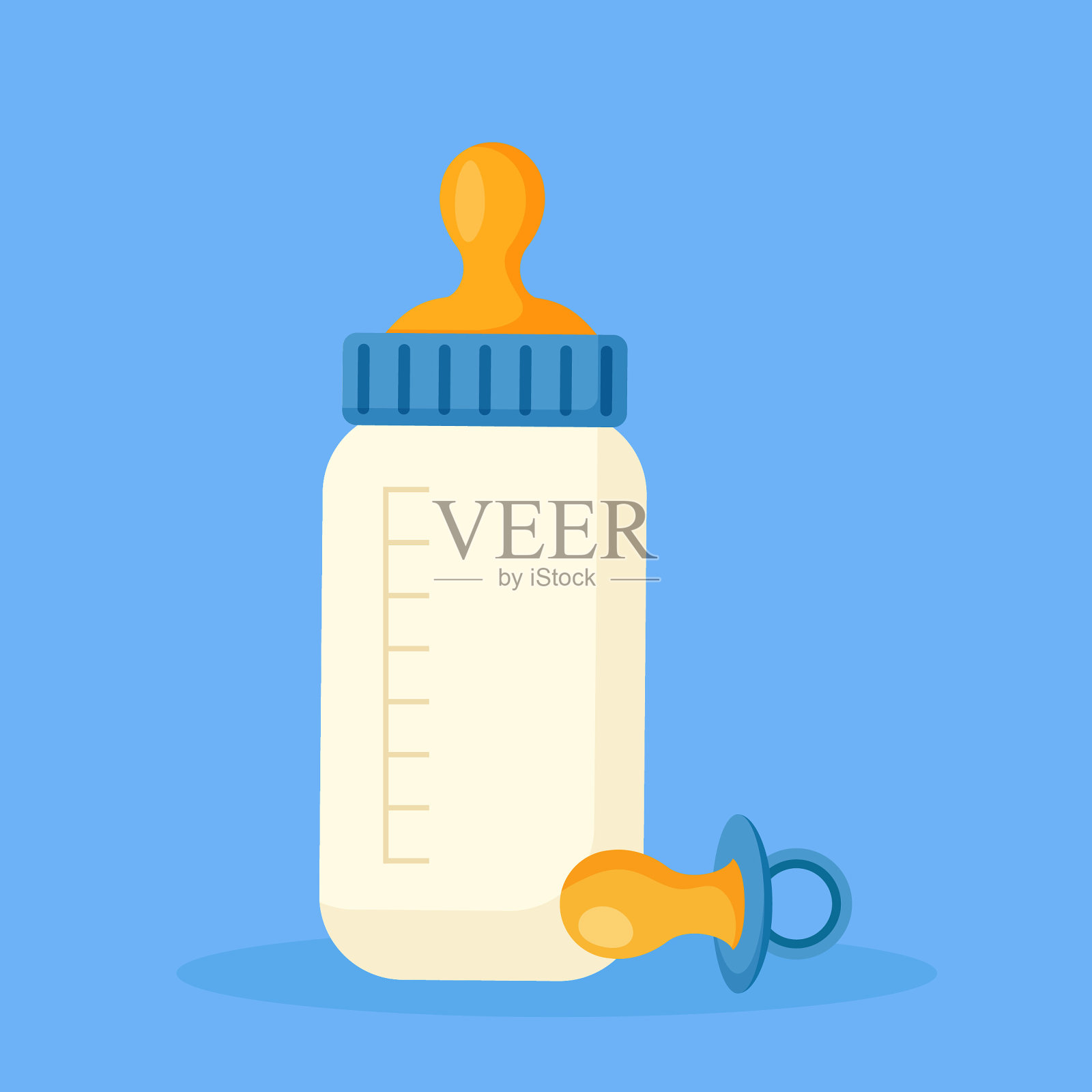 装有牛奶的婴儿奶瓶。平面风格矢量插图。插画图片素材