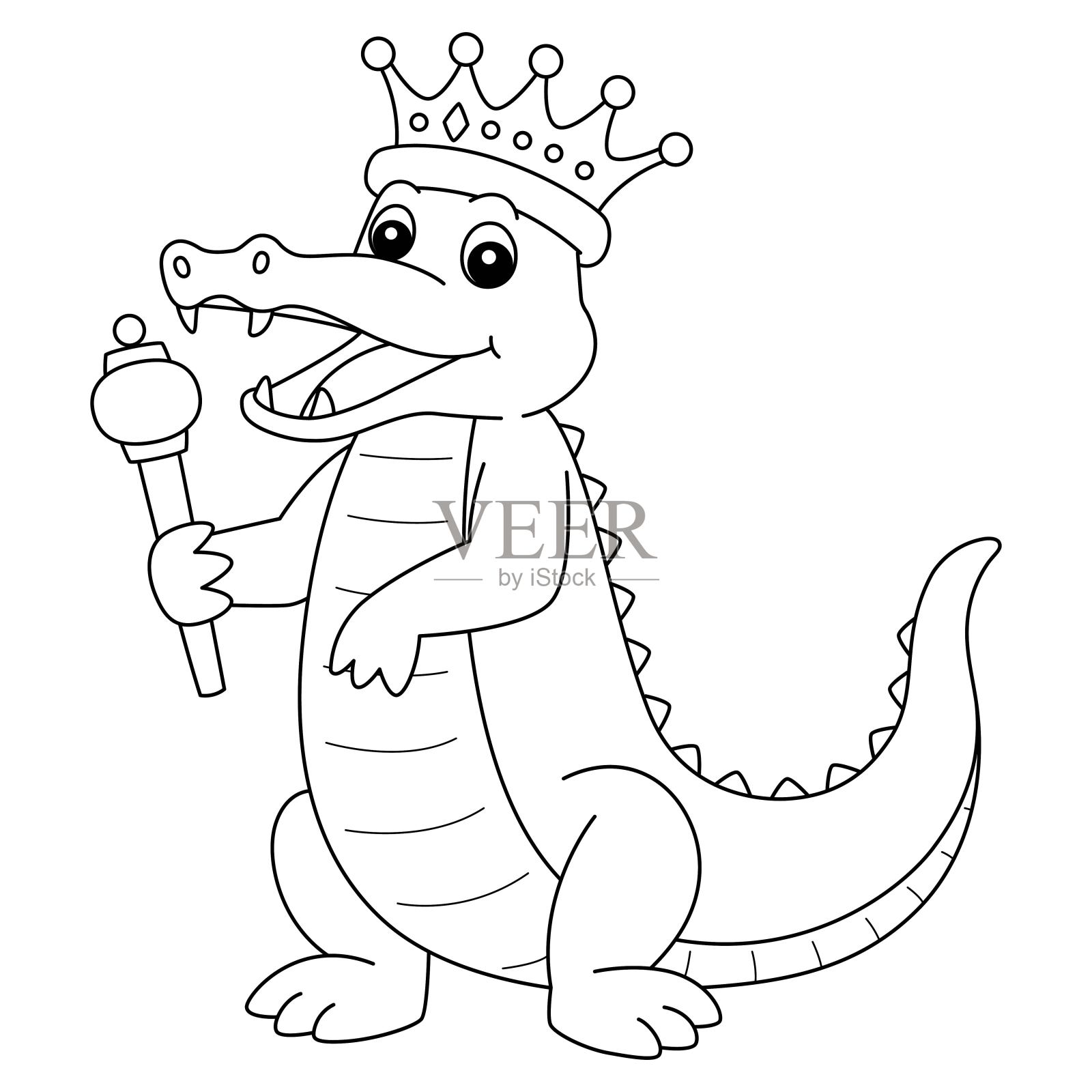 狂欢节皇冠国王鳄鱼隔离着色设计元素图片