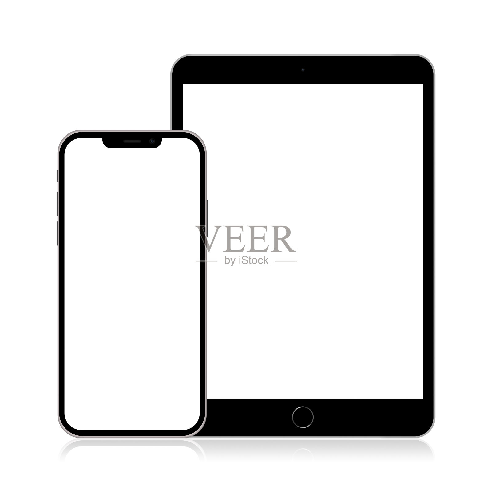 平板电脑和手机的模型隔离在白色背景上设计元素图片