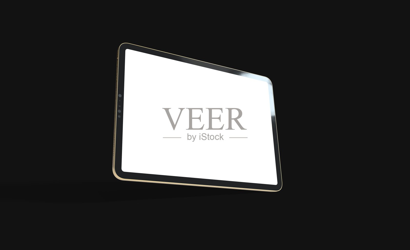 在黑色背景上隔离的白色屏幕上有复制空间的平板电脑照片摄影图片