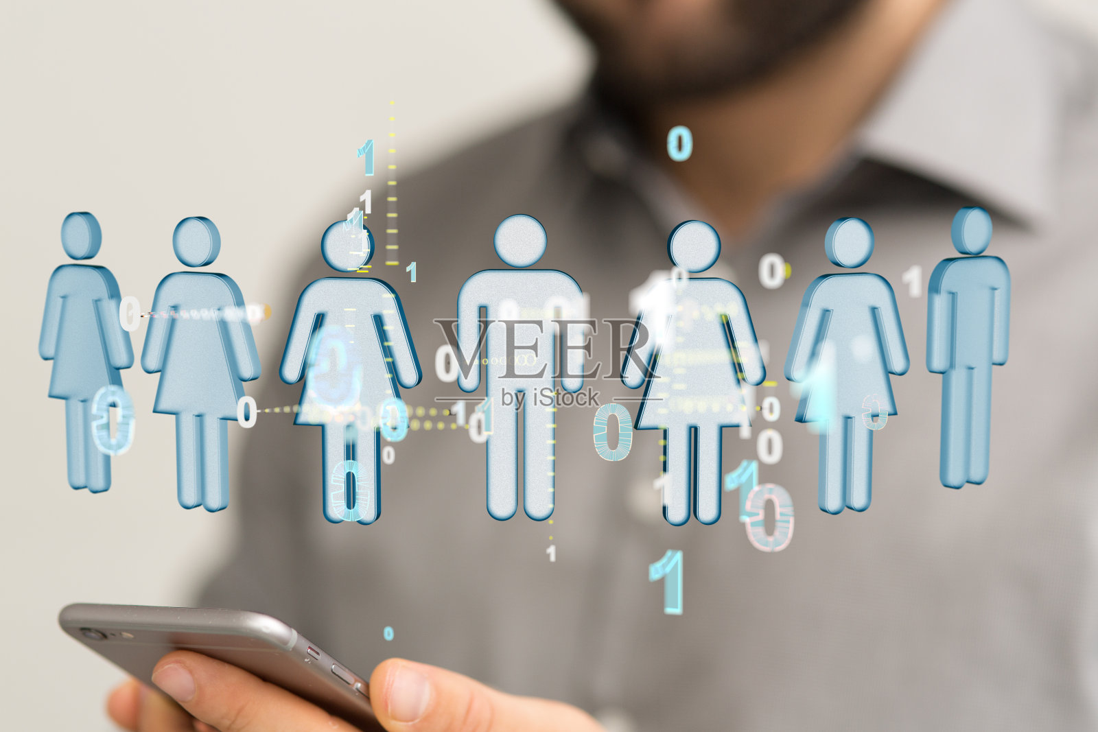 男性手握社交网络概念的插图照片摄影图片