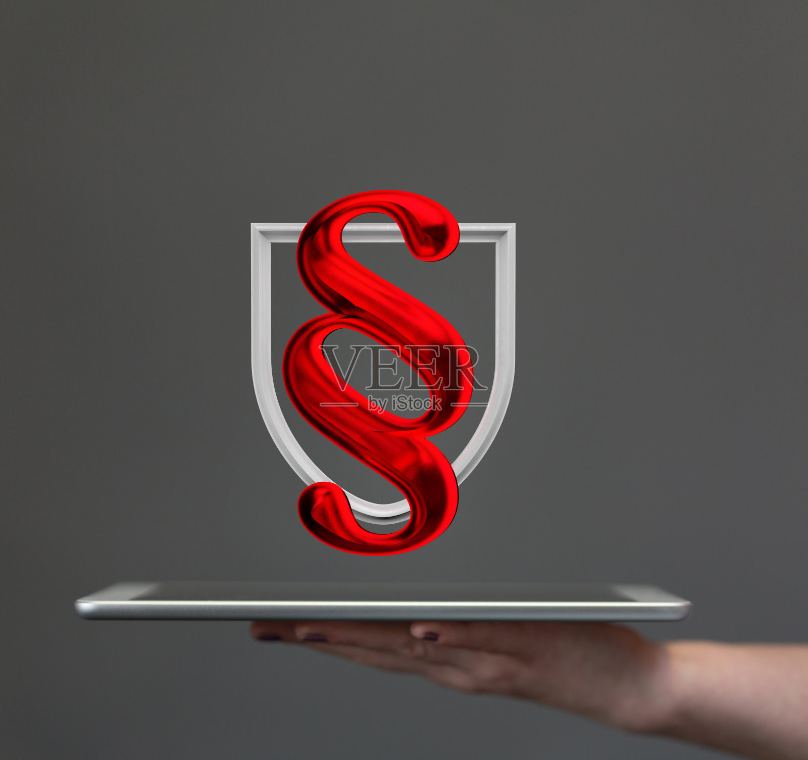 在平板电脑上方盘旋的段落符号的3d渲染照片摄影图片