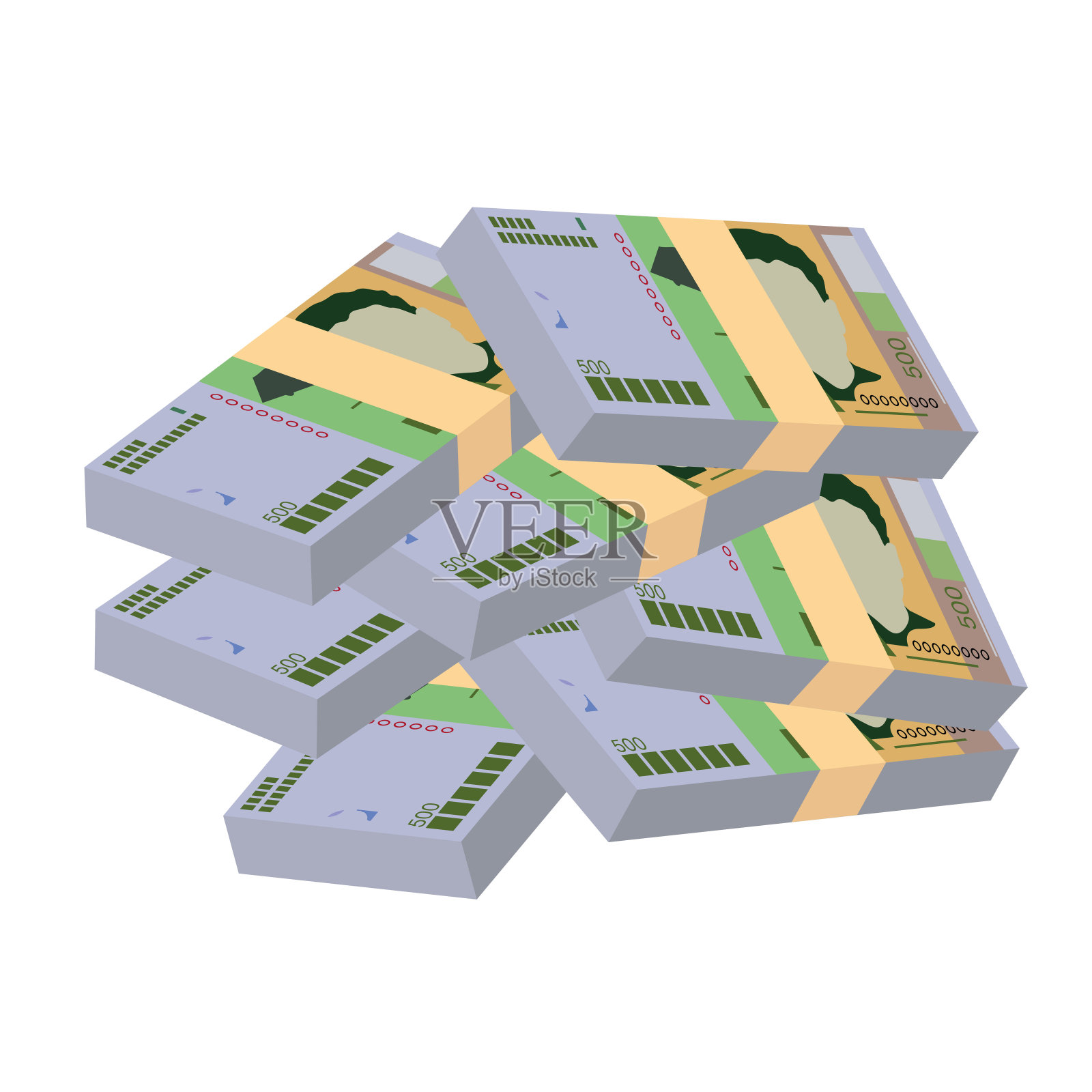 佛得角埃斯库多矢量插图。西非货币套装捆扎钞票。纸币500克朗。平的风格。孤立在白色背景上。简单的最小设计。插画图片素材