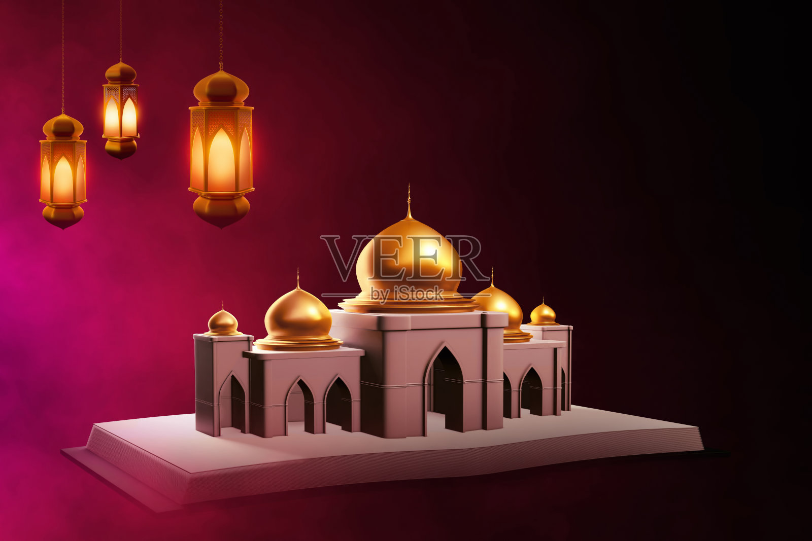 宰牲节穆巴拉克概念，清真寺的3d插图照片摄影图片