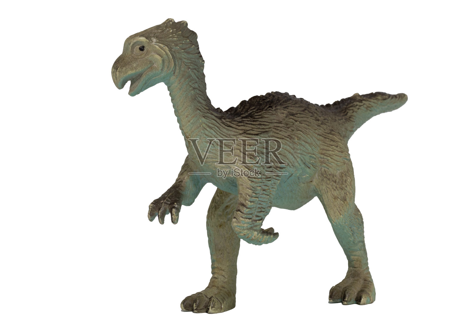 一个友好的塑料玩具迅猛龙孤立在白色背景照片摄影图片