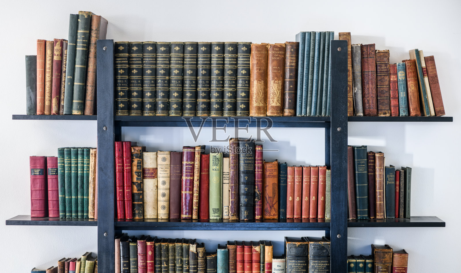 书架上的19世纪古董书照片摄影图片
