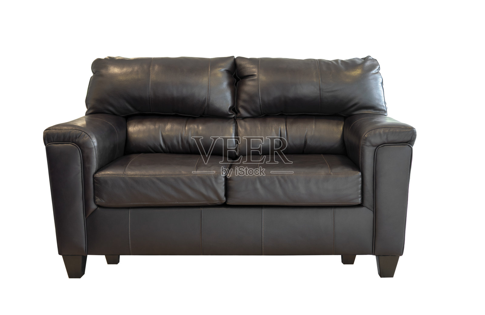 黑色皮沙发隔离。阁楼的家具。白色背景的小皮沙发照片摄影图片