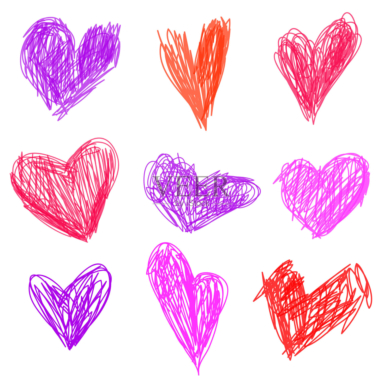 孩子画画。粉红色，红色的心。矢量图插画图片素材