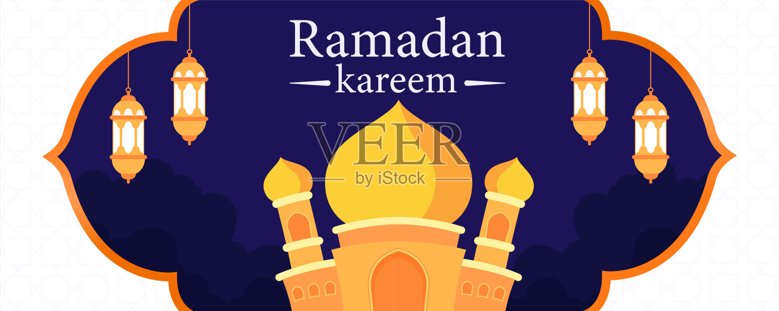 优雅的斋月kareem旗帜与清真寺和框架插画图片素材