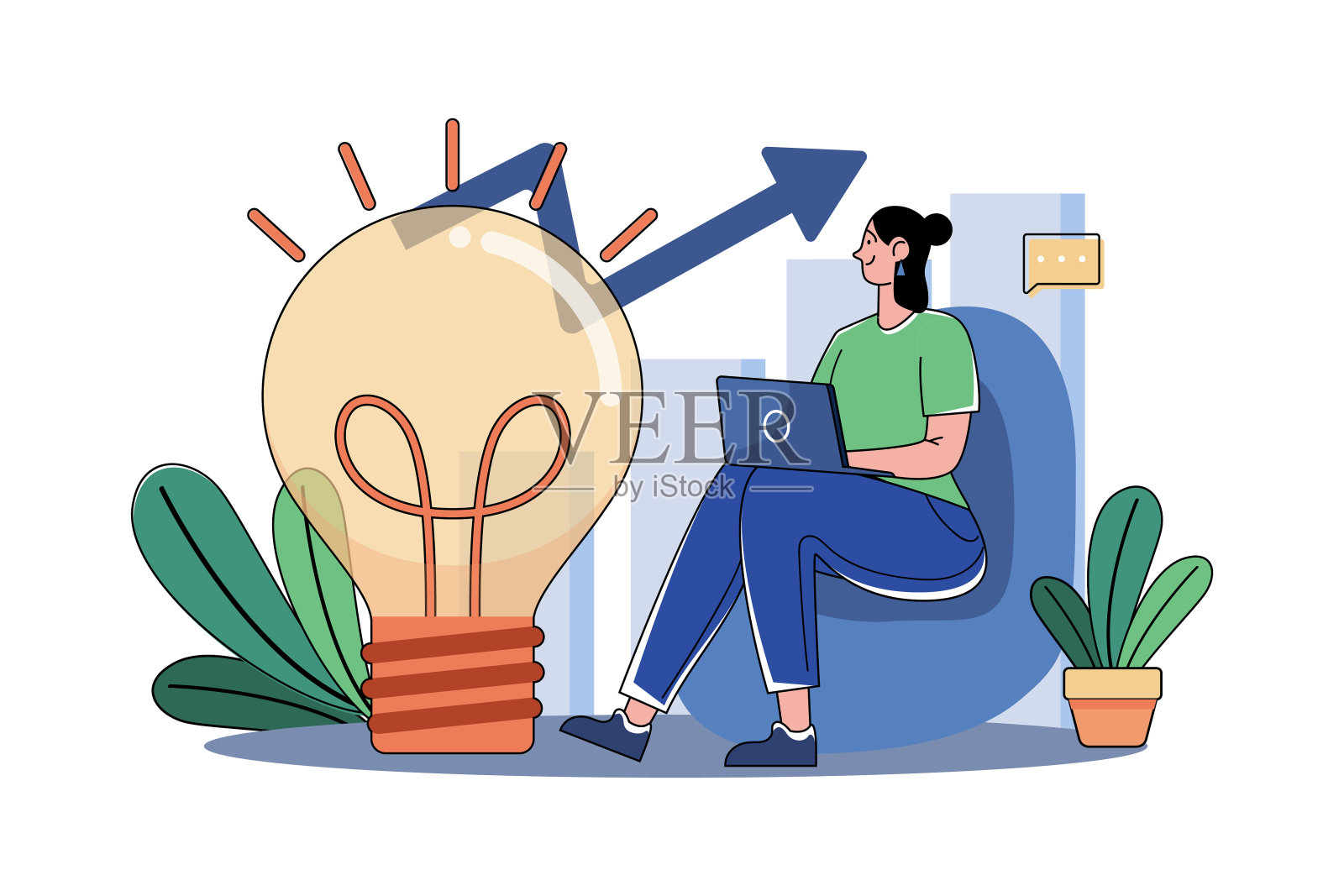 致力于创意产生的商业女性插画图片素材