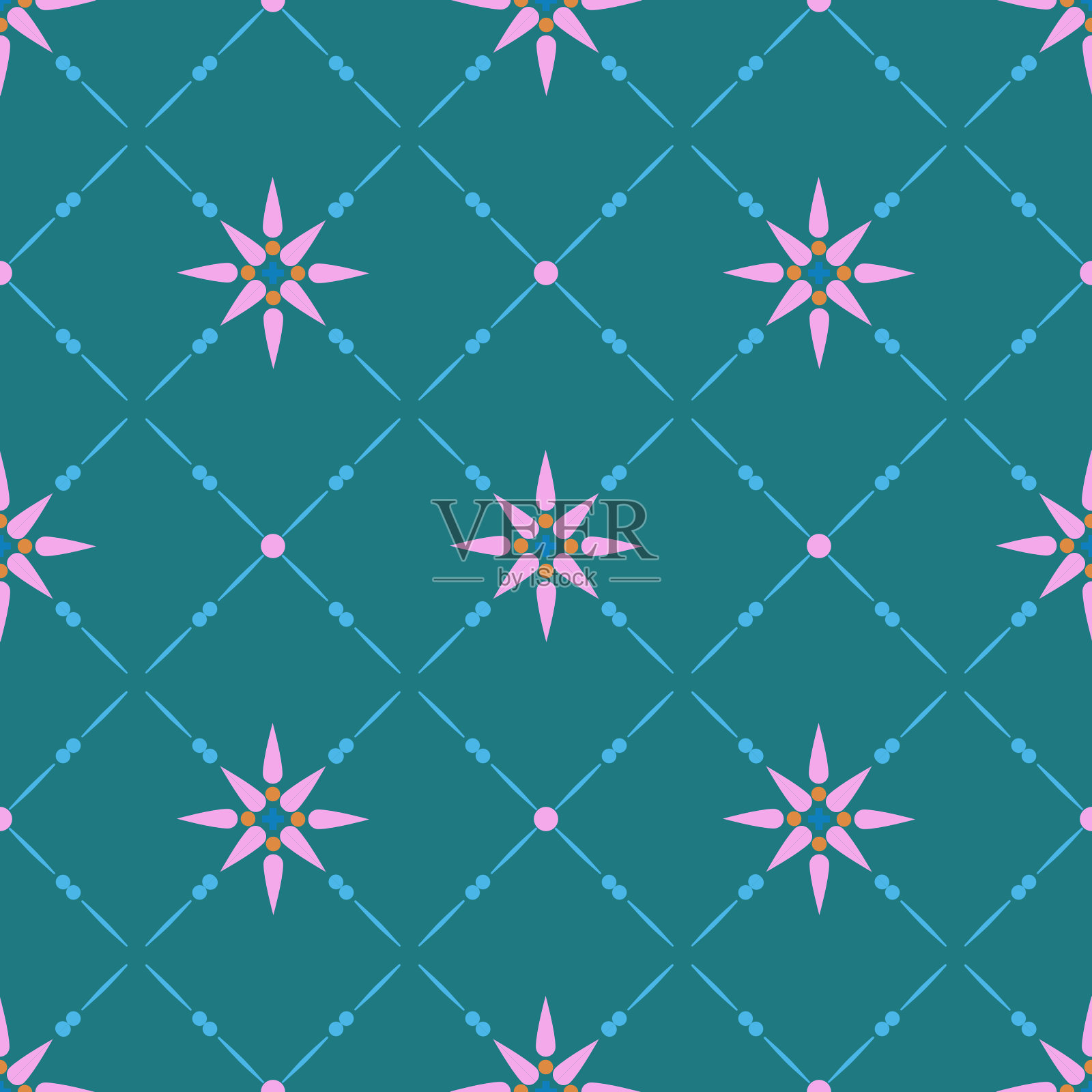 优雅的粉色几何花朵无缝图案插画图片素材