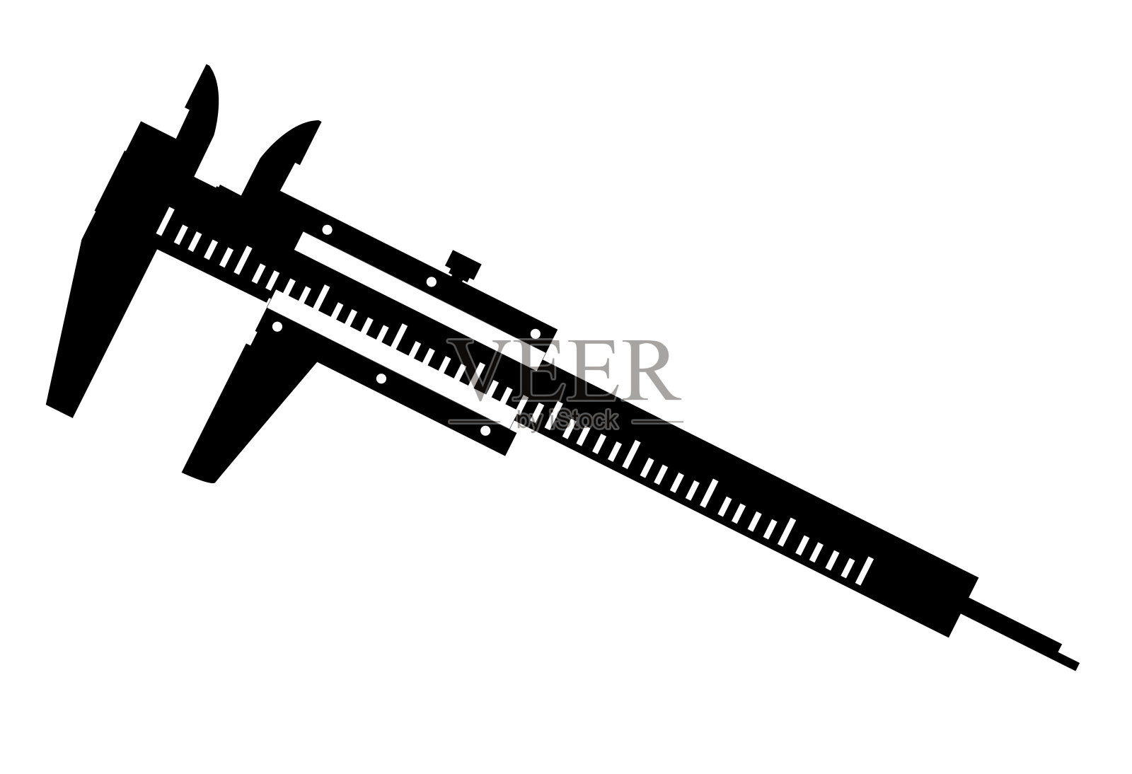 卡尺测量图标在白色背景。线性工具符号。游标卡尺剪影。测量工具和设备标志。平的风格。插画图片素材