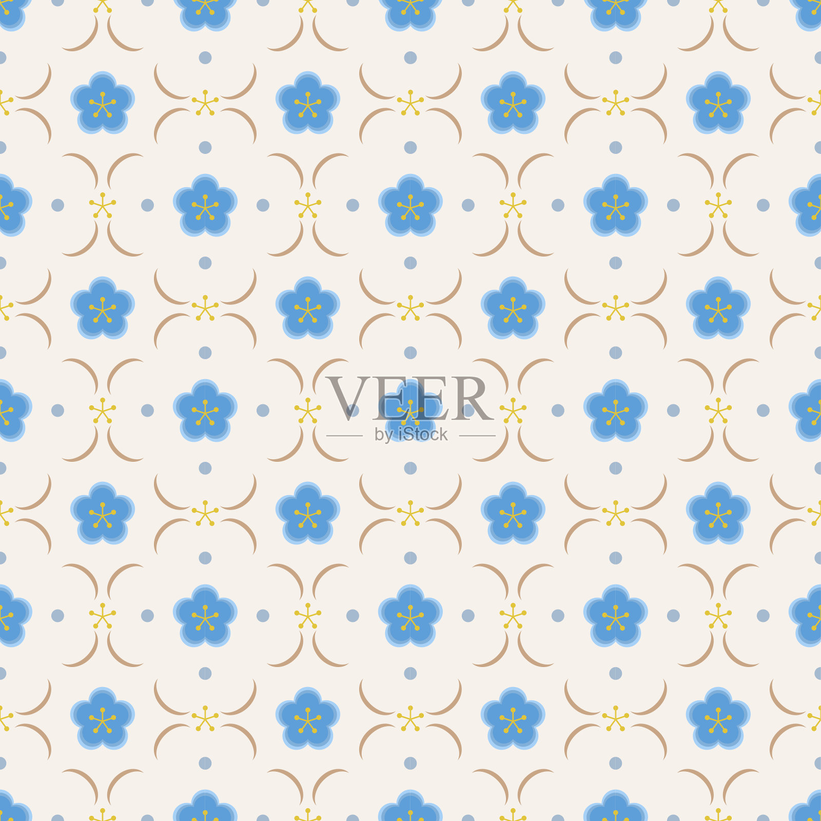 可爱的蓝色花朵无缝图案插画图片素材