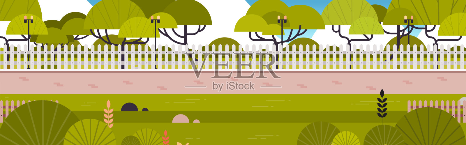城市公园室外与城市公园美丽的天景观横向。插画图片素材