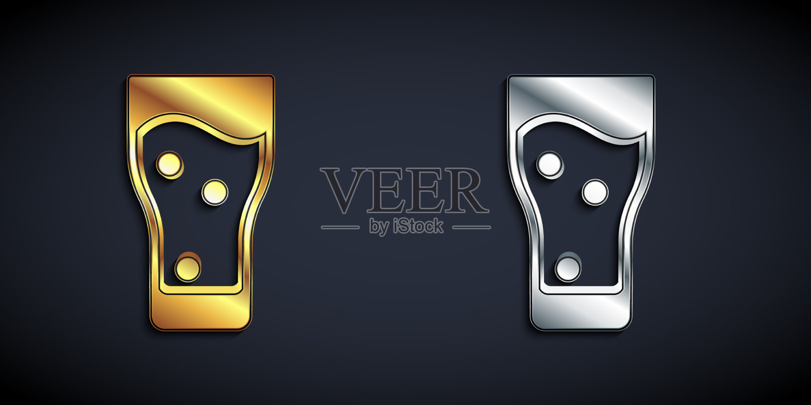 金色和银色的啤酒杯上的图标孤立插画图片素材