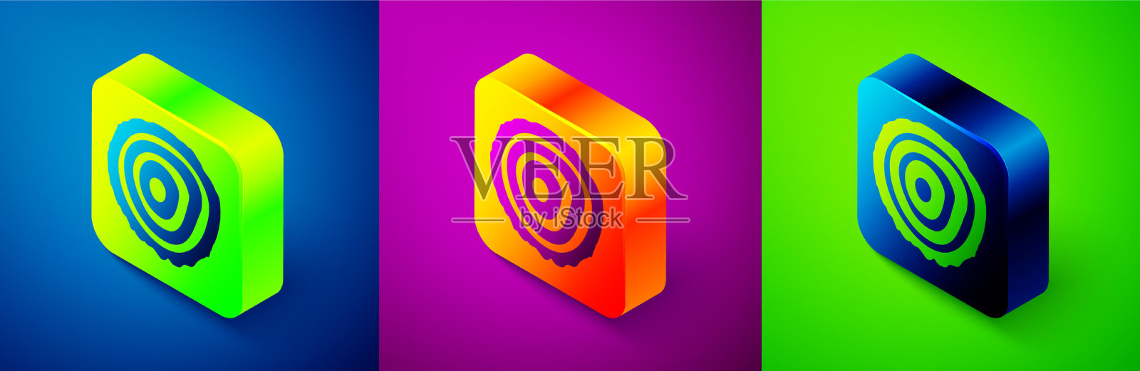 等距树木年轮图标孤立在蓝色紫色插画图片素材