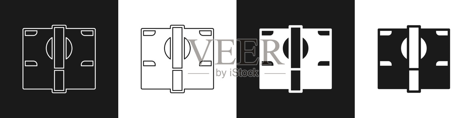 设置叠纸钞票现金图标孤立在黑色上图标素材