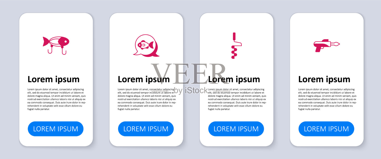 设置鱼叉，手，冰钻和诱饵图标素材