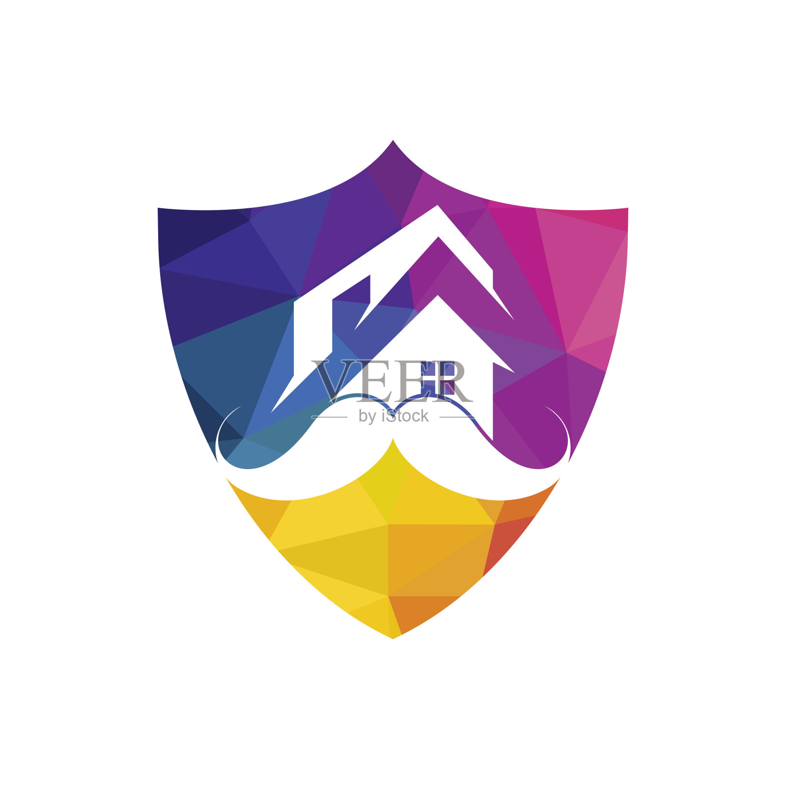 小胡子家矢量标志设计。强烈的房屋标志设计理念。插画图片素材