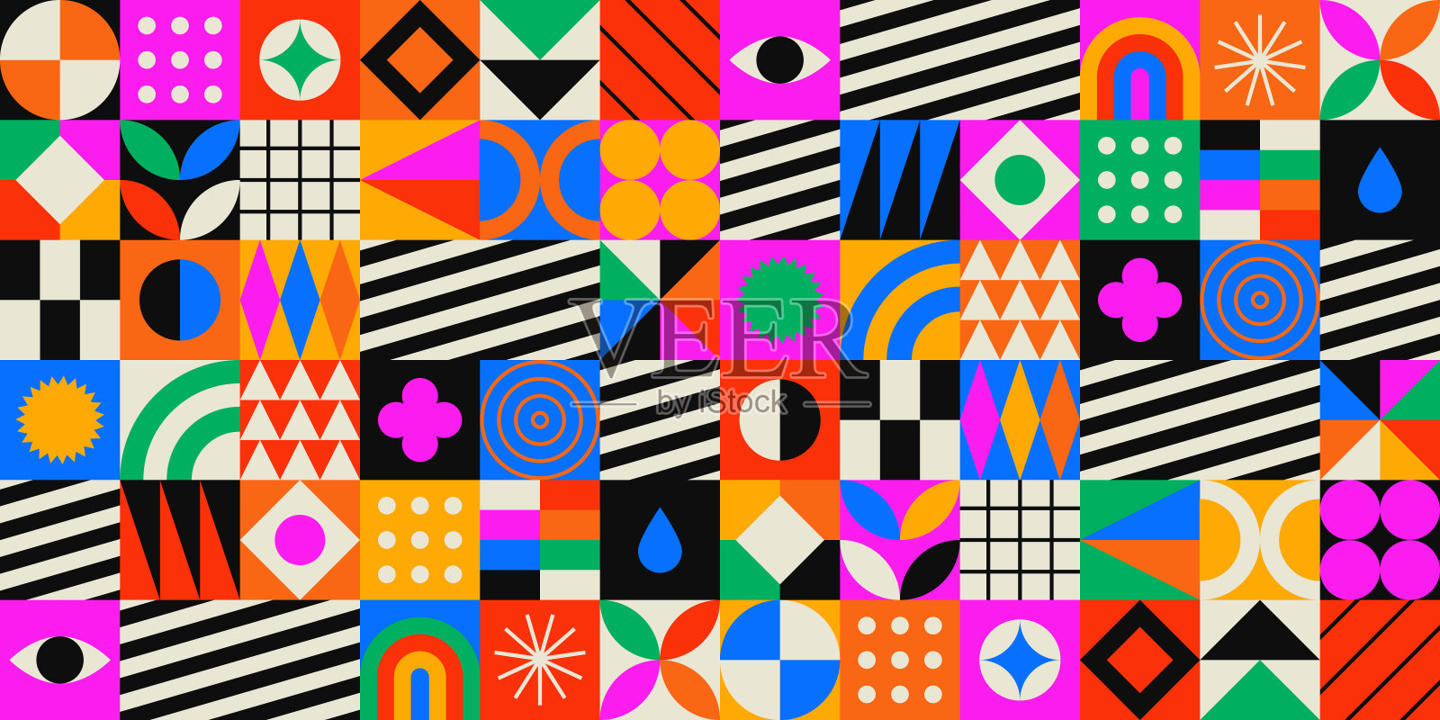 彩色几何拼接无缝图案插画图片素材