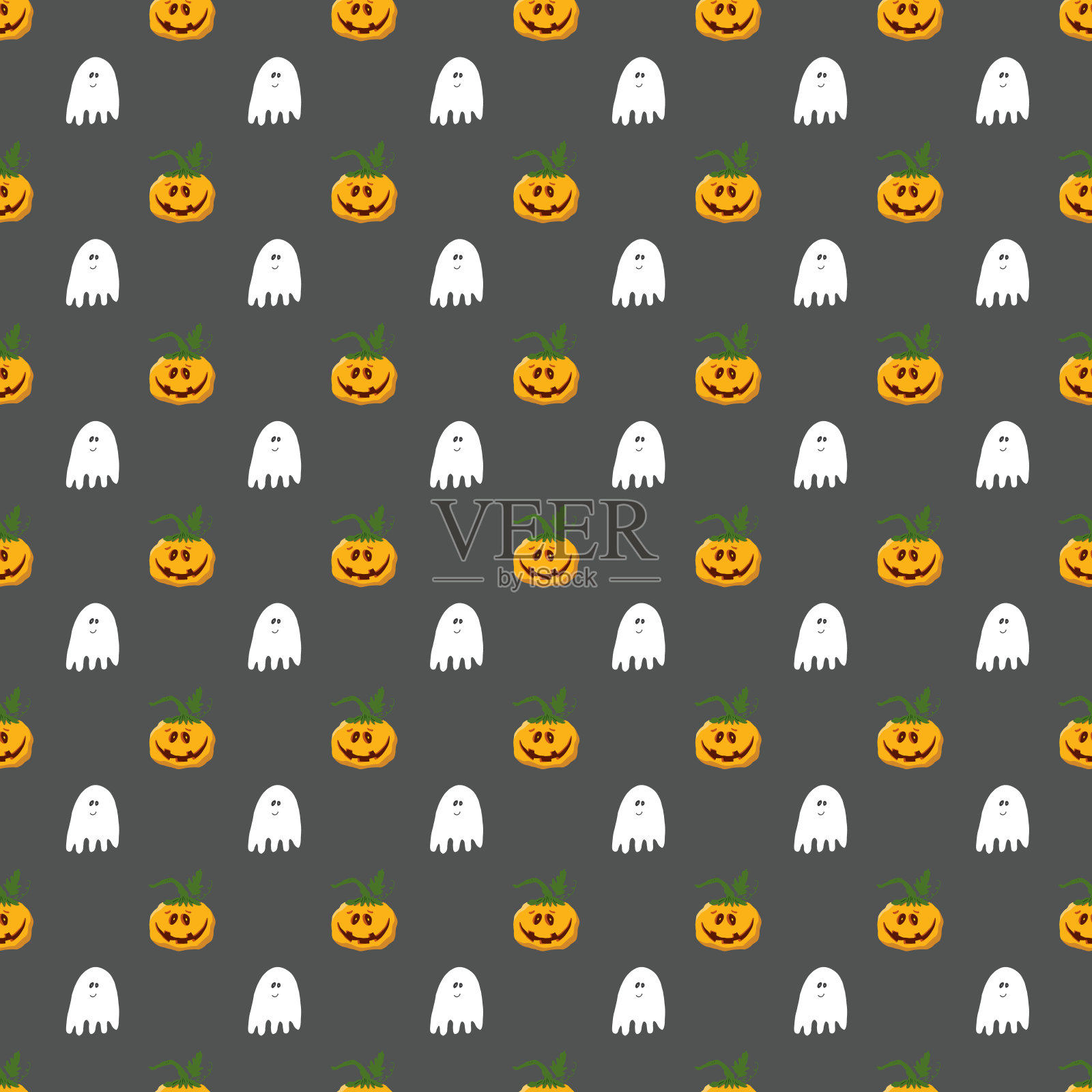 万圣节无缝图案设计。可爱的卡通南瓜和鬼，节日背景，矢量插图插画图片素材