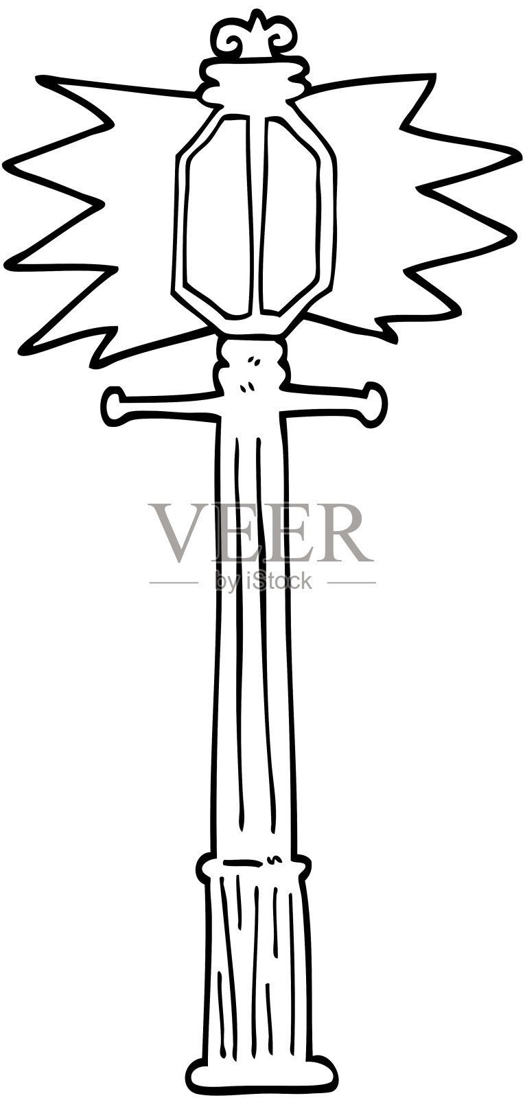 黑白卡通灯柱插画图片素材