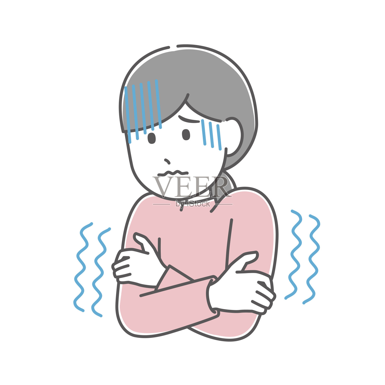 在寒冷中瑟瑟发抖的女人插画图片素材