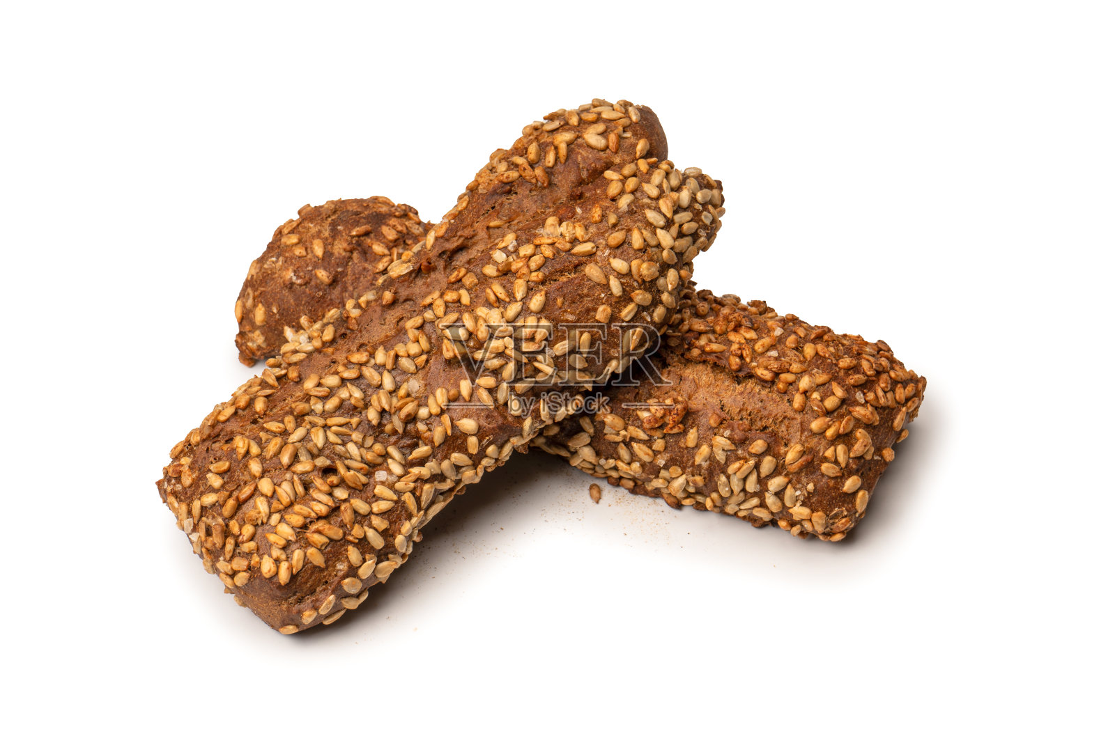 白色背景上的葵花籽面包。照片摄影图片