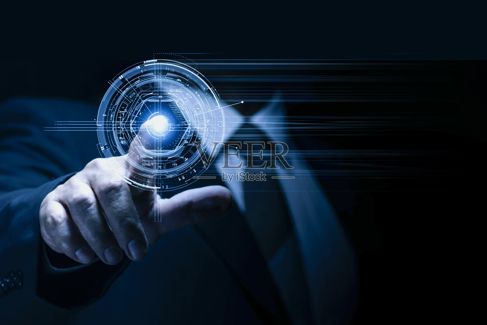 商人触摸屏为技术创新。照片摄影图片