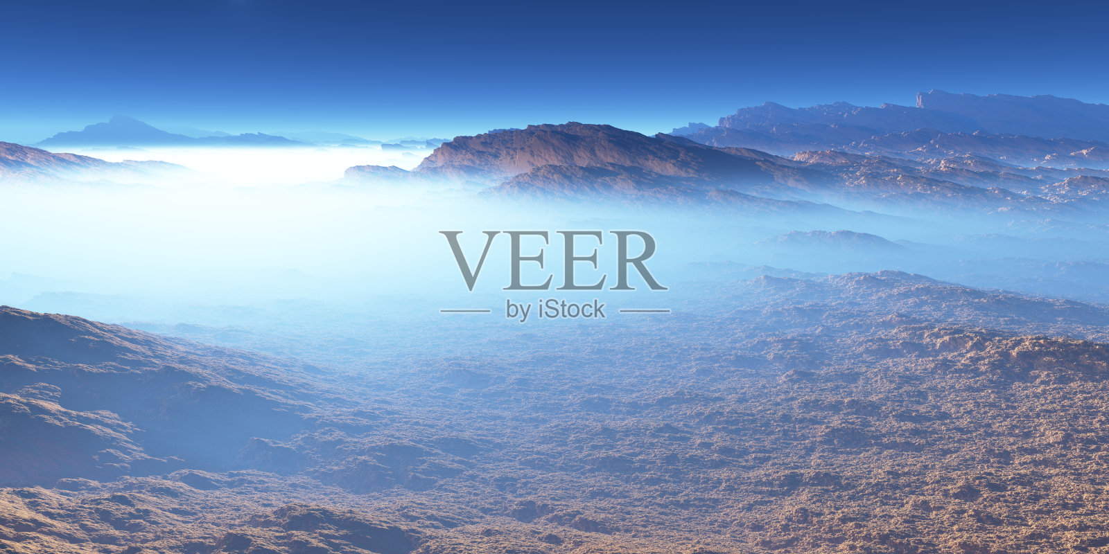 土卫六，土星最大的卫星，有大气层。土卫六表面景观。3D照片摄影图片