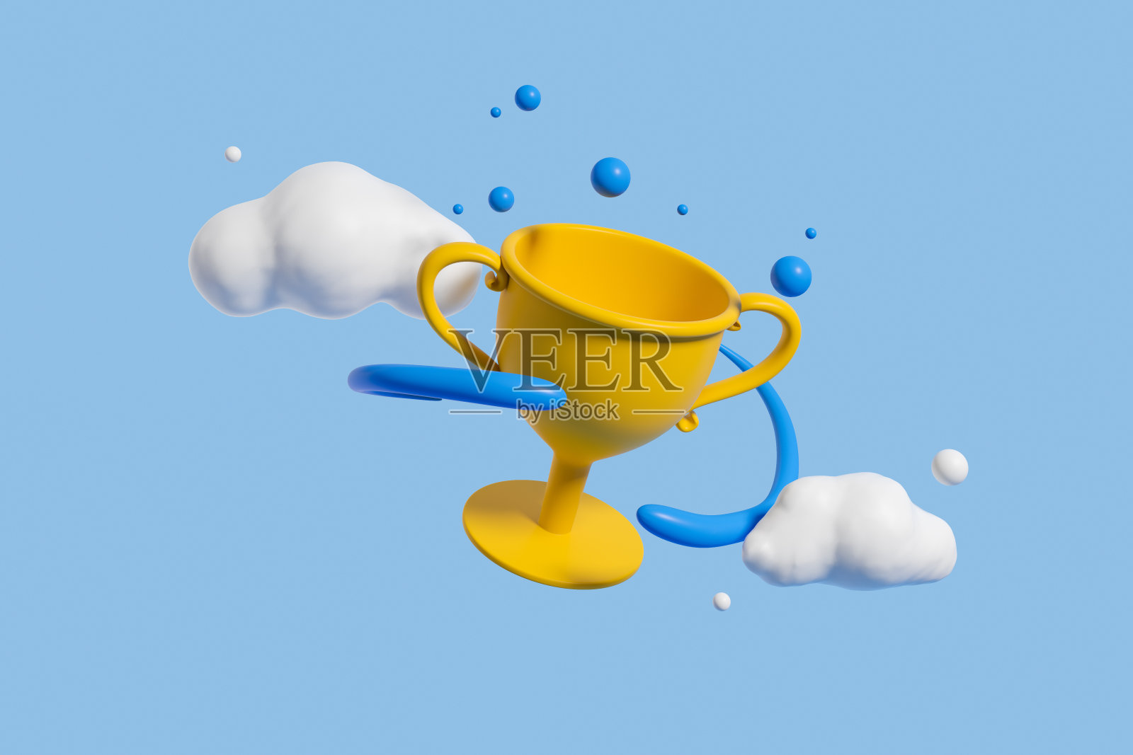 金杯蓝底云，冠军奖杯水照片摄影图片