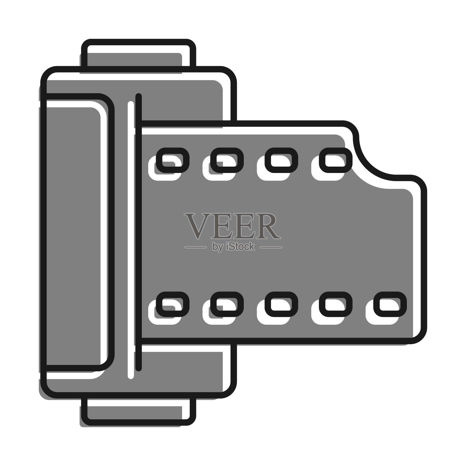 线性填充灰色彩色图标。圆筒与旧35毫米照片胶片。8月19日世界摄影日。简单的黑白矢量插画图片素材