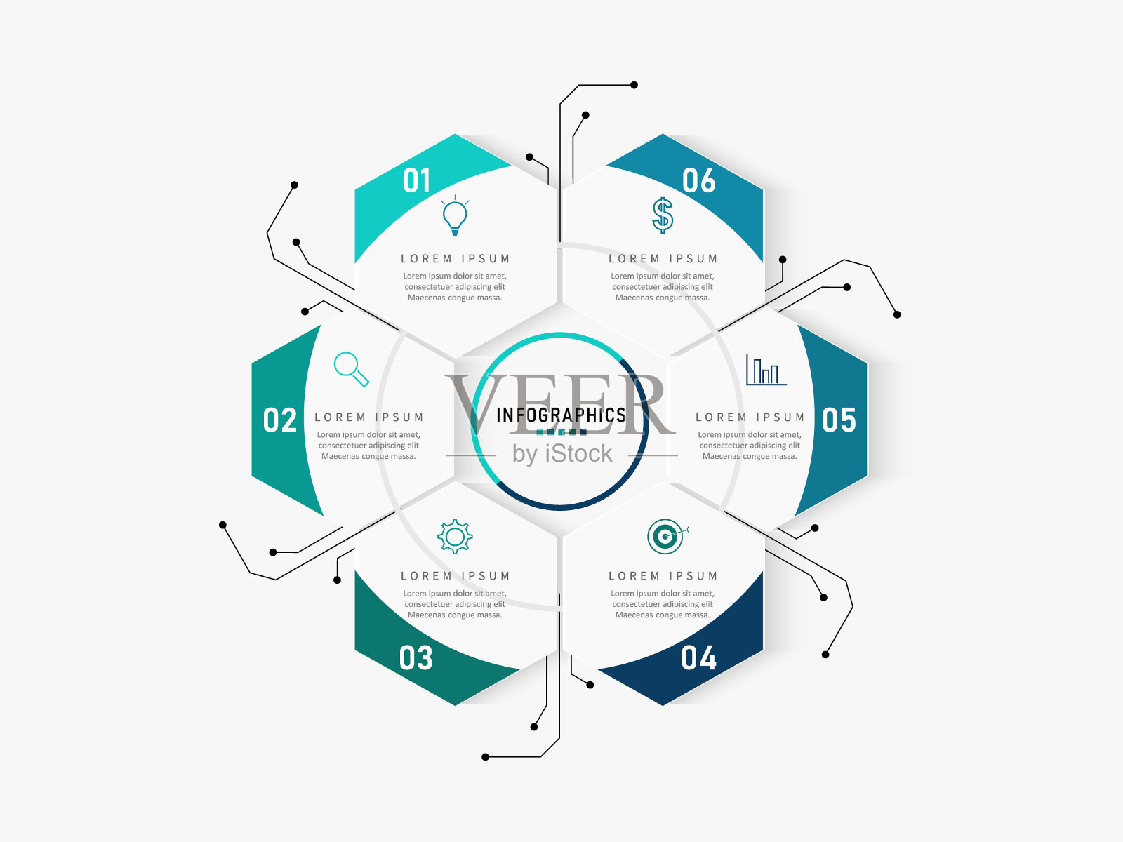 矢量信息图标签设计模板与图标和6个选项或步骤。可用于流程图，演示文稿，工作流布局，横幅，流程图，信息图。插画图片素材